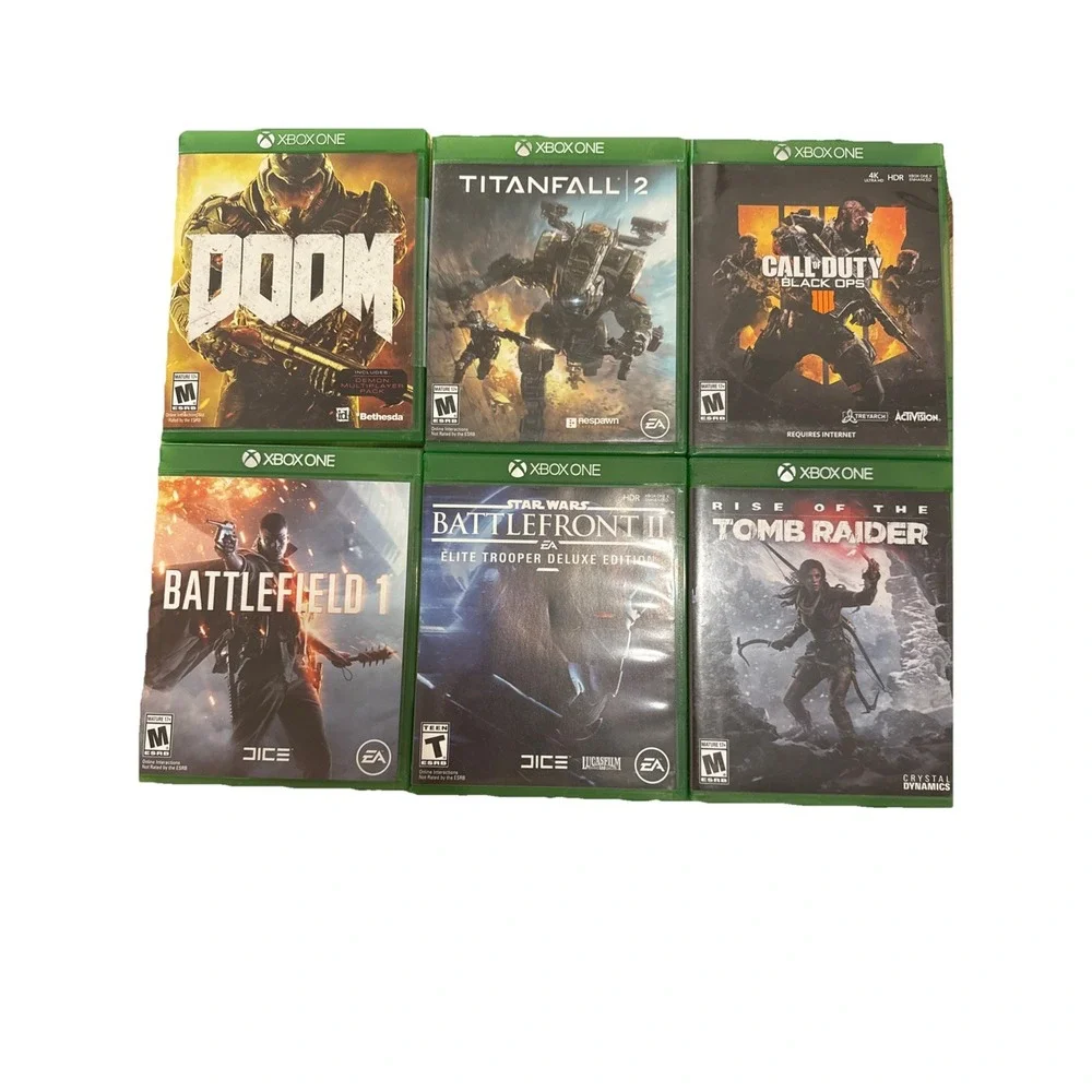 Microsoft XBox Video Game Bundle 6-Doom/Titanfall 2/Battlefront II/Call Duty/+2